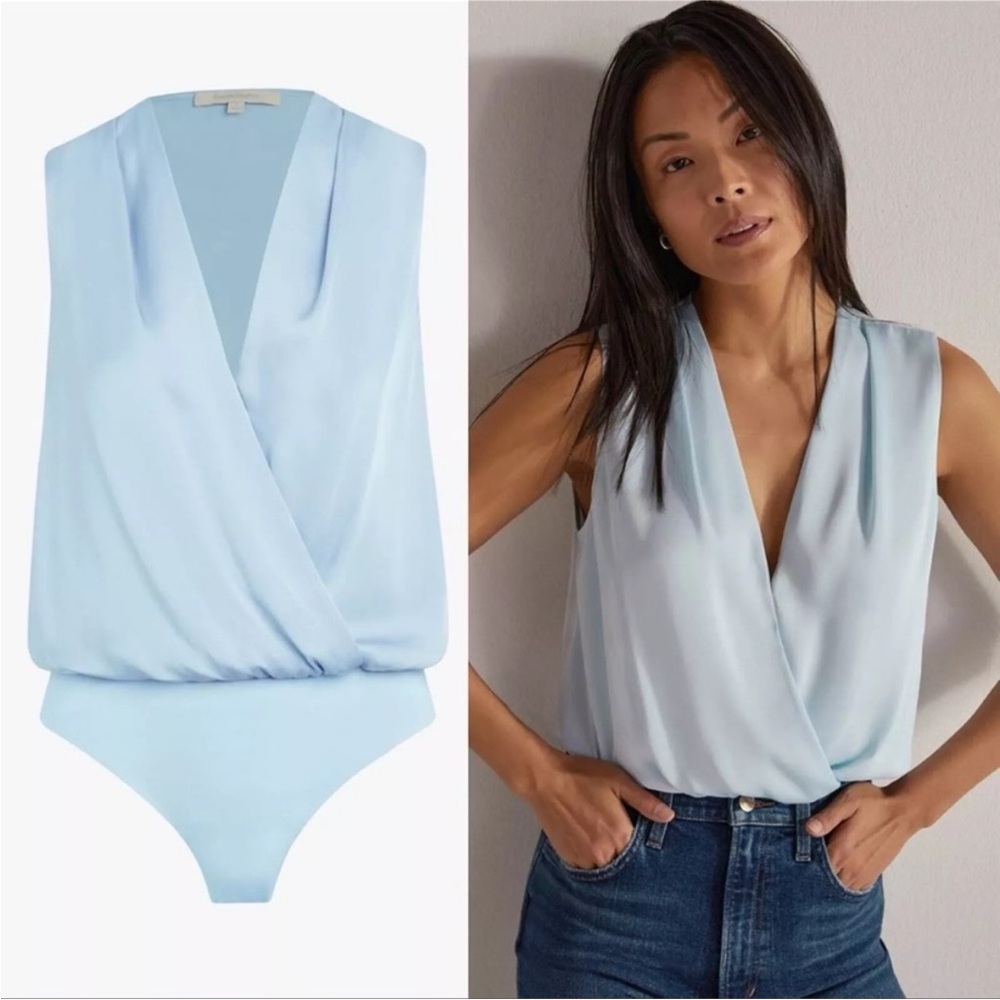 Favorite Daughter Light Blue Sleeveless Satin Bodysuit